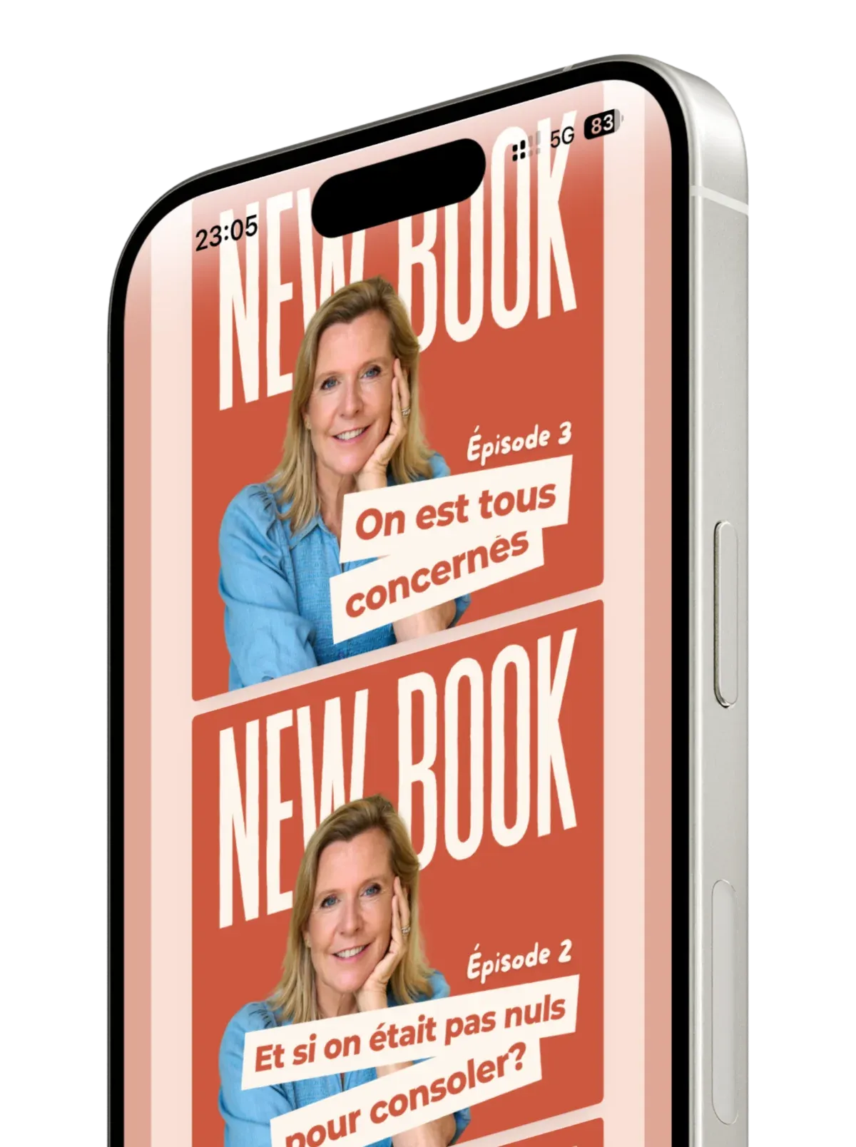 Téléphone affichant le site de podcasts de Delphine Remy : Cancer ? Je gère !